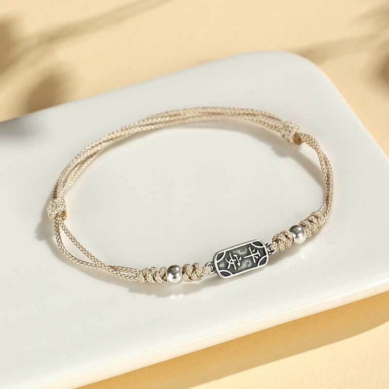 Buddha Stones Pulsera Trenzada Hecha a Mano de Plata Esterlina 925 Paz y Alegría Protección Segura y Bienestar