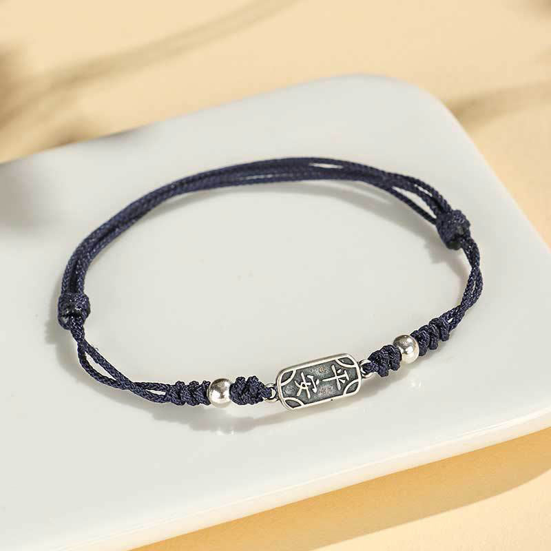 Buddha Stones Pulsera Trenzada Hecha a Mano de Plata Esterlina 925 Paz y Alegría Protección Segura y Bienestar