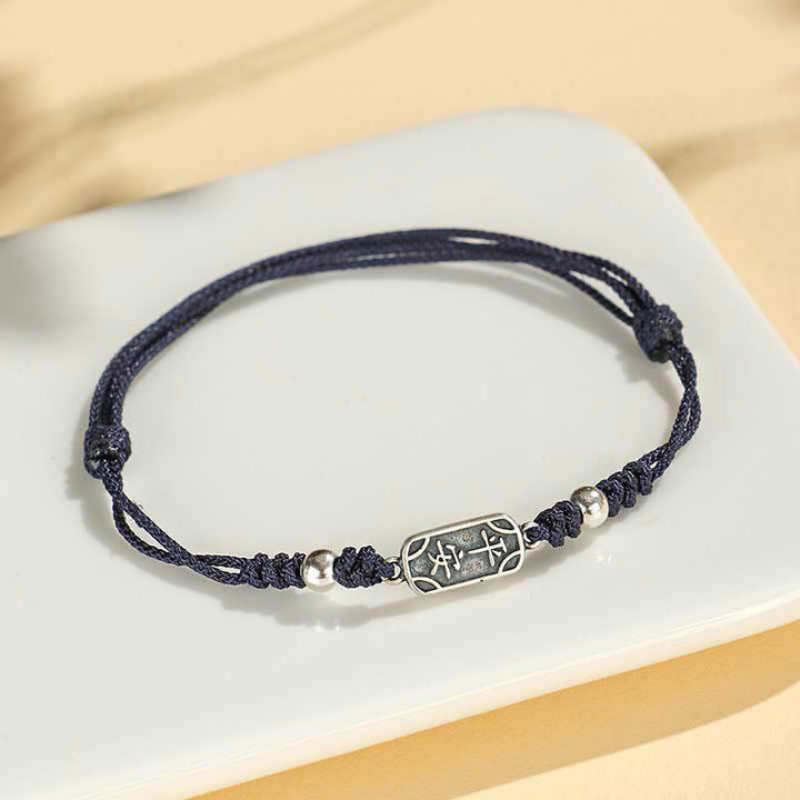 Buddha Stones Pulsera Trenzada Hecha a Mano de Plata Esterlina 925 Paz y Alegría Protección Segura y Bienestar