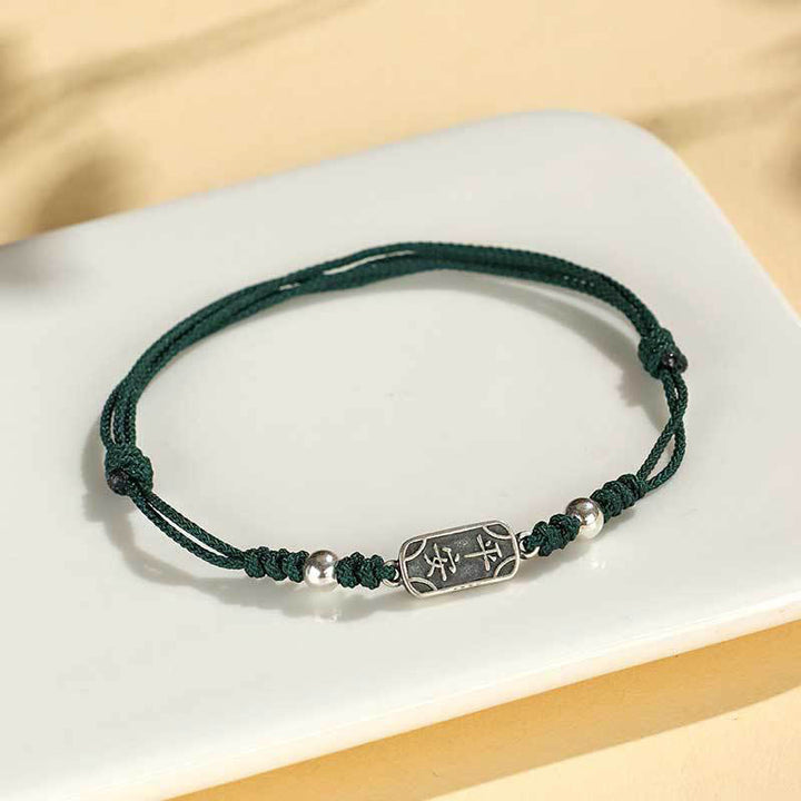 Buddha Stones Pulsera Trenzada Hecha a Mano de Plata Esterlina 925 Paz y Alegría Protección Segura y Bienestar - Cuerda verde (circunferencia de la muñeca 14-16 cm) - image 22
