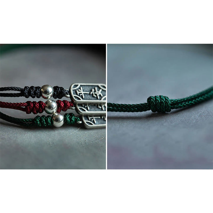 Buddha Stones Pulsera Trenzada Hecha a Mano de Plata Esterlina 925 Paz y Alegría Protección Segura y Bienestar