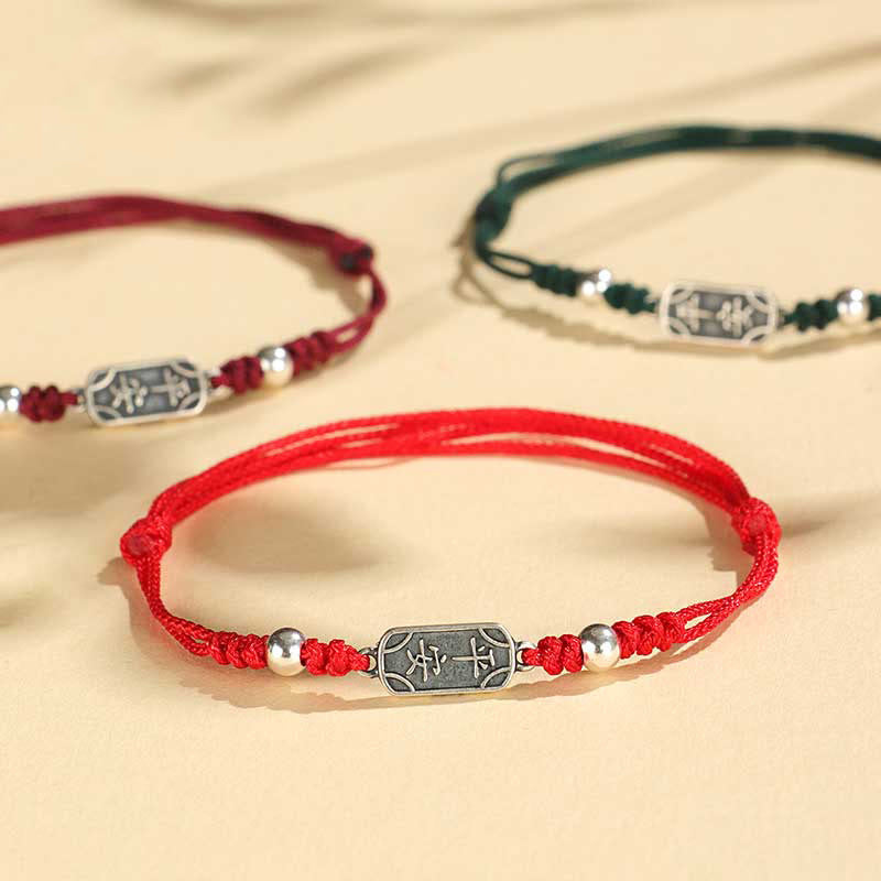 Buddha Stones Pulsera Trenzada Hecha a Mano de Plata Esterlina 925 Paz y Alegría Protección Segura y Bienestar