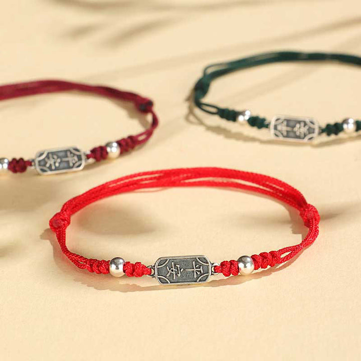 Buddha Stones Pulsera Trenzada Hecha a Mano de Plata Esterlina 925 Paz y Alegría Protección Segura y Bienestar