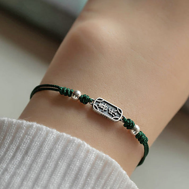 Buddha Stones Pulsera Trenzada Hecha a Mano de Plata Esterlina 925 Paz y Alegría Protección Segura y Bienestar