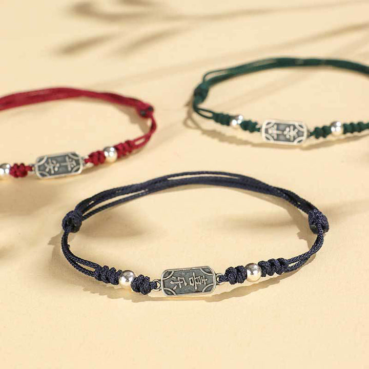 Buddha Stones Pulsera Trenzada Hecha a Mano de Plata Esterlina 925 Paz y Alegría Protección Segura y Bienestar