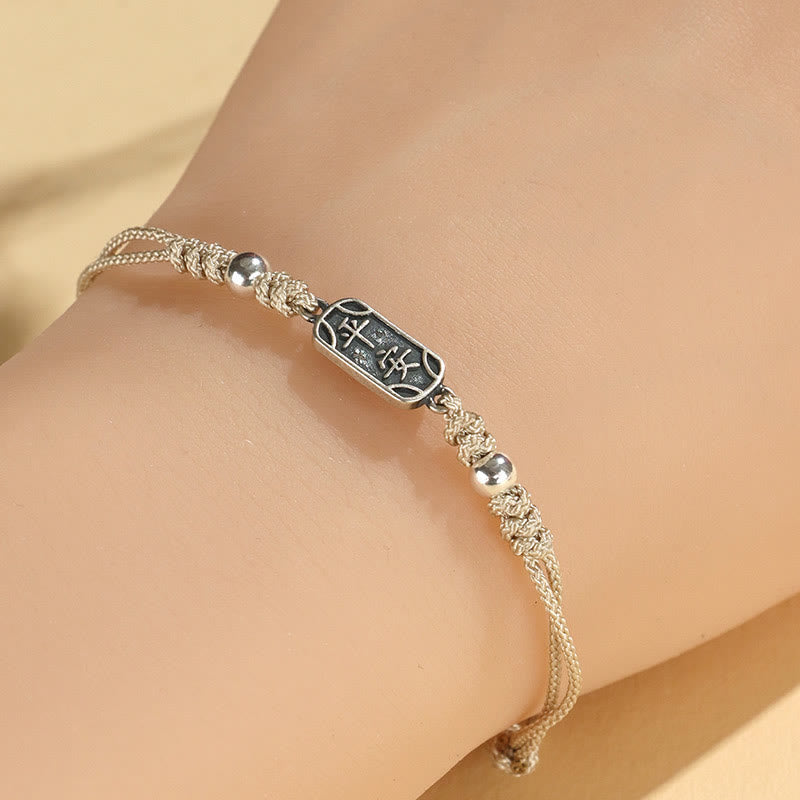 Buddha Stones Pulsera Trenzada Hecha a Mano de Plata Esterlina 925 Paz y Alegría Protección Segura y Bienestar
