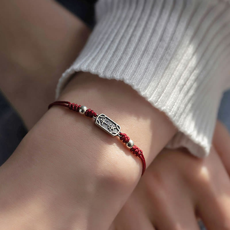 Buddha Stones Pulsera Trenzada Hecha a Mano de Plata Esterlina 925 Paz y Alegría Protección Segura y Bienestar