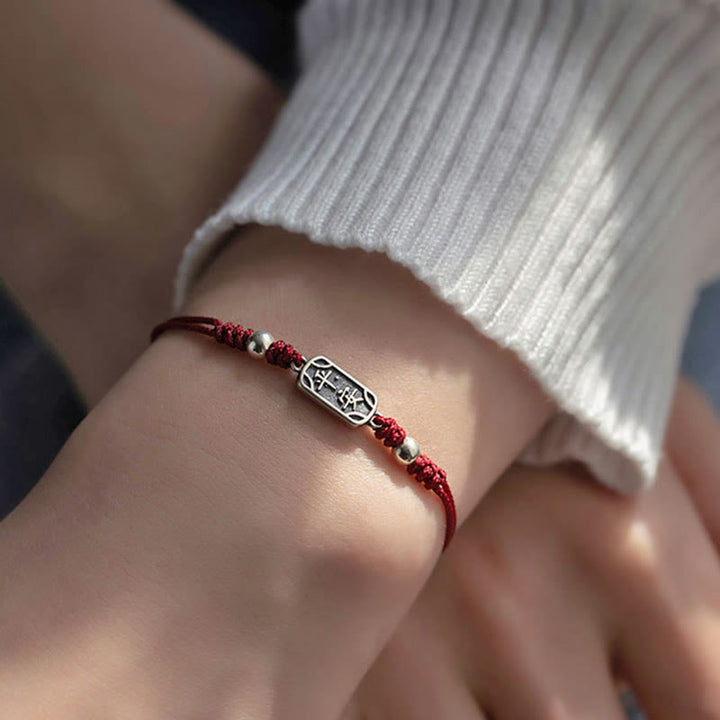 Buddha Stones Pulsera Trenzada Hecha a Mano de Plata Esterlina 925 Paz y Alegría Protección Segura y Bienestar