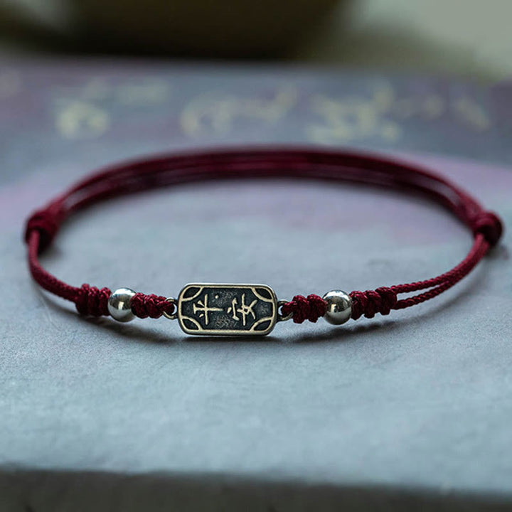 Buddha Stones Pulsera Trenzada Hecha a Mano de Plata Esterlina 925 Paz y Alegría Protección Segura y Bienestar - Cuerda roja oscura (circunferencia de la muñeca 14-16 cm) - image 0