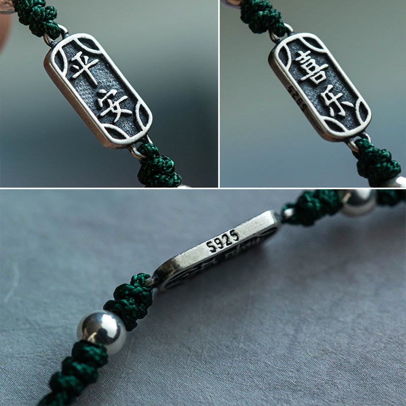 Buddha Stones Pulsera Trenzada Hecha a Mano de Plata Esterlina 925 Paz y Alegría Protección Segura y Bienestar