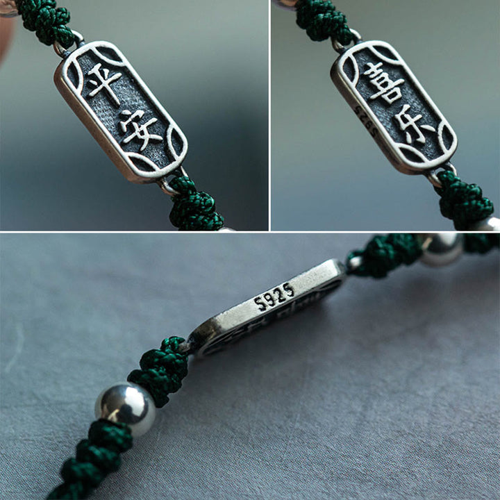 Buddha Stones Pulsera Trenzada Hecha a Mano de Plata Esterlina 925 Paz y Alegría Protección Segura y Bienestar