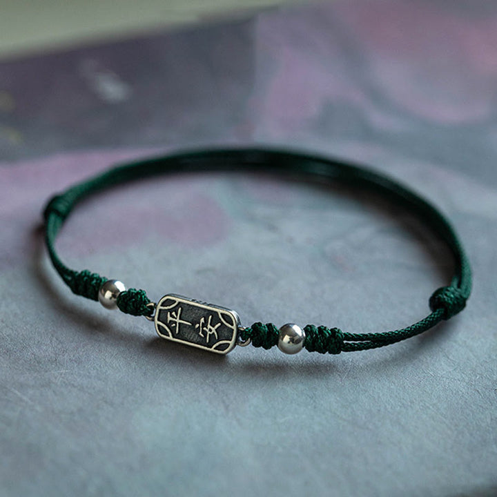 Buddha Stones Pulsera Trenzada Hecha a Mano de Plata Esterlina 925 Paz y Alegría Protección Segura y Bienestar