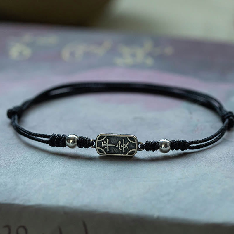 Buddha Stones Pulsera Trenzada Hecha a Mano de Plata Esterlina 925 Paz y Alegría Protección Segura y Bienestar