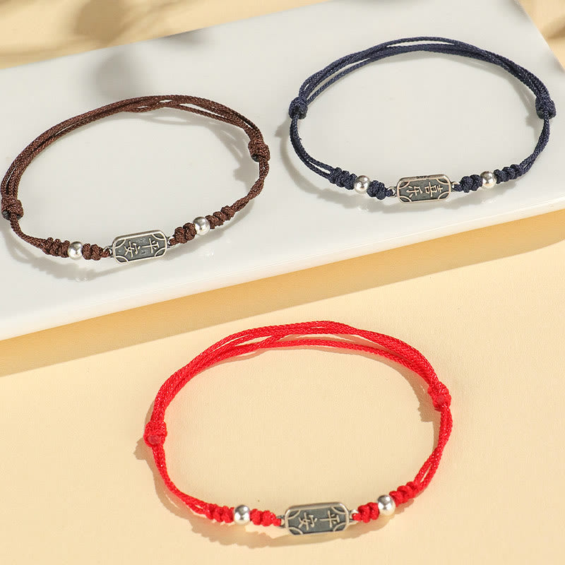 Buddha Stones Pulsera Trenzada Hecha a Mano de Plata Esterlina 925 Paz y Alegría Protección Segura y Bienestar