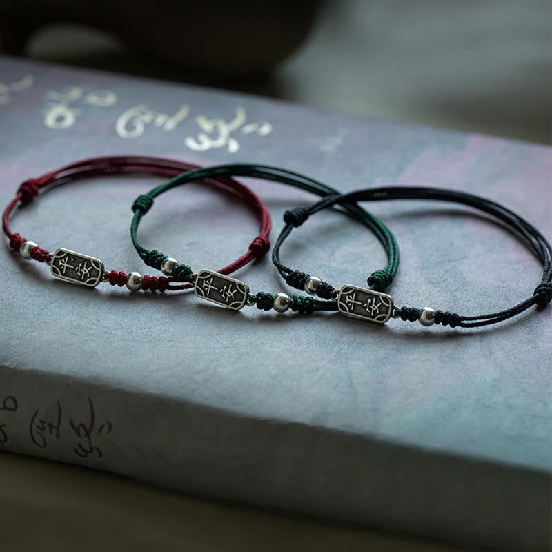Buddha Stones Pulsera Trenzada Hecha a Mano de Plata Esterlina 925 Paz y Alegría Protección Segura y Bienestar