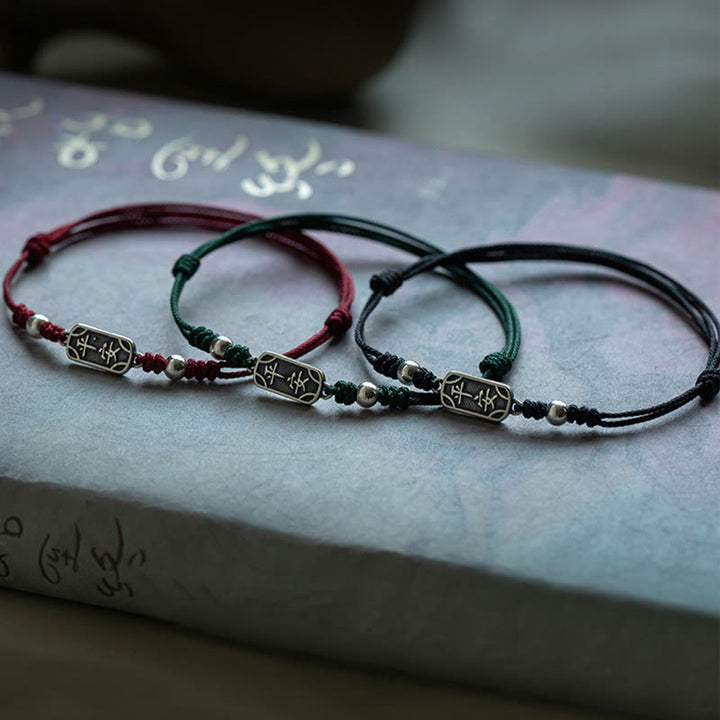 Buddha Stones Pulsera Trenzada Hecha a Mano de Plata Esterlina 925 Paz y Alegría Protección Segura y Bienestar
