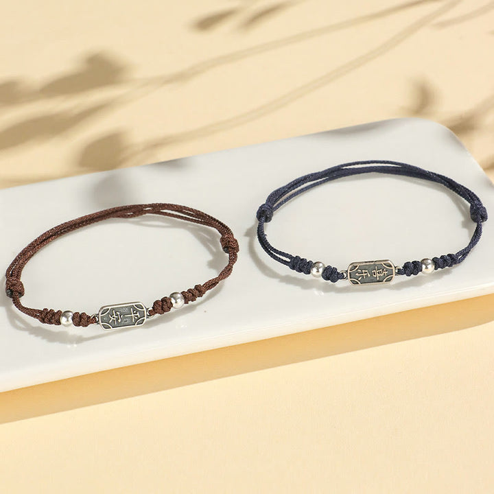Buddha Stones Pulsera Trenzada Hecha a Mano de Plata Esterlina 925 Paz y Alegría Protección Segura y Bienestar