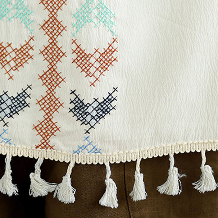 Top sin mangas con borla, escote en V y bordado retro de Buddha Stones - image 10