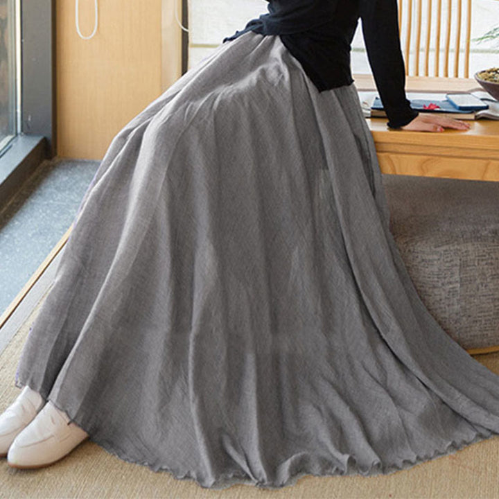 Falda de Lino de Cintura Alta Elástica de Color Sólido Buddha Stones - Gris oscuro - US6，UK/AU10，EU38 (M) - image 33