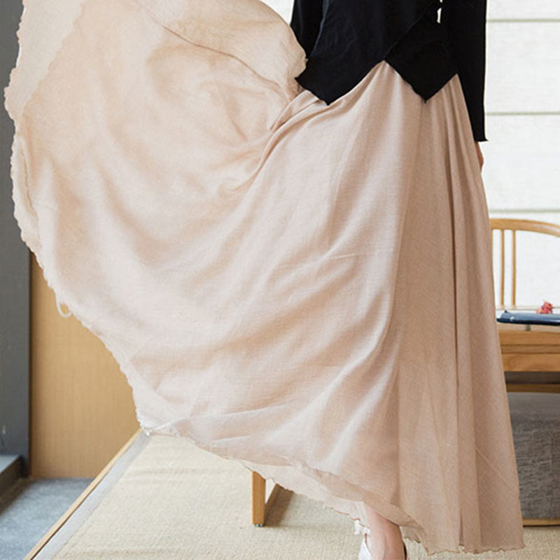 Falda de Lino de Cintura Alta Elástica de Color Sólido Buddha Stones - image 32