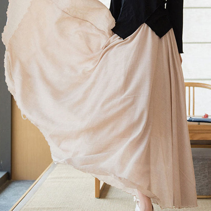 Falda de Lino de Cintura Alta Elástica de Color Sólido Buddha Stones - image 32