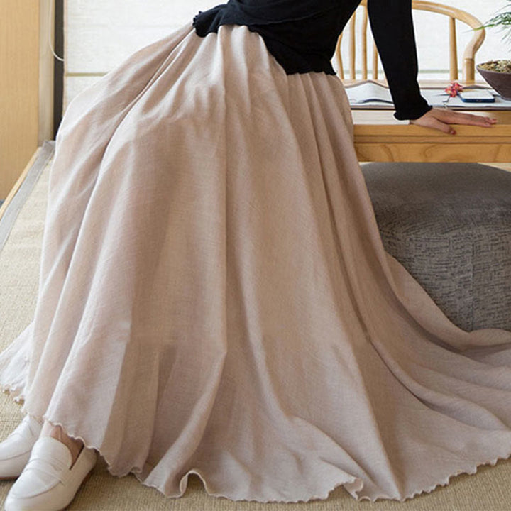 Falda de Lino de Cintura Alta Elástica de Color Sólido Buddha Stones - image 30