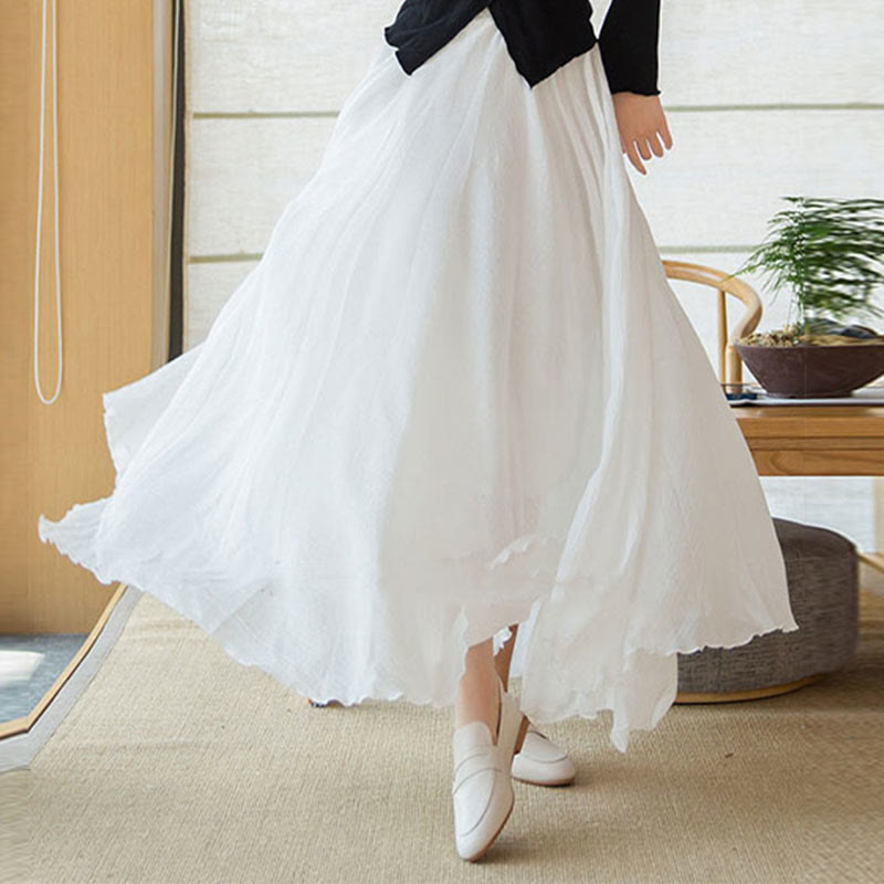 Falda de Lino de Cintura Alta Elástica de Color Sólido Buddha Stones - image 17