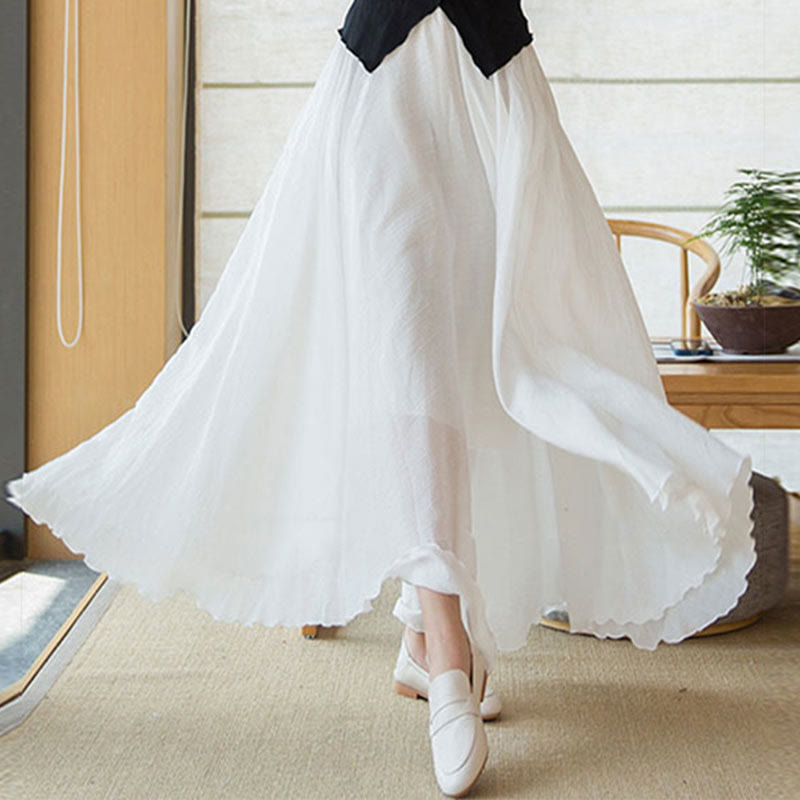 Falda de Lino de Cintura Alta Elástica de Color Sólido Buddha Stones - image 16