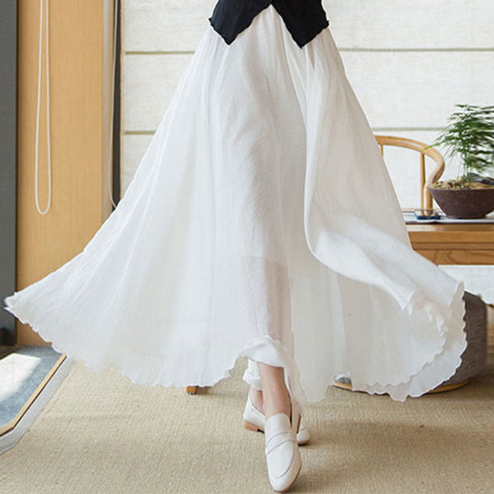 Falda de Lino de Cintura Alta Elástica de Color Sólido Buddha Stones - image 16