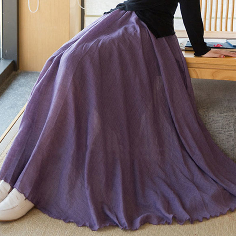 Falda de Lino de Cintura Alta Elástica de Color Sólido Buddha Stones - image 11