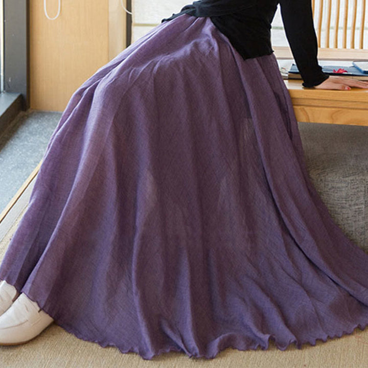 Falda de Lino de Cintura Alta Elástica de Color Sólido Buddha Stones - image 11
