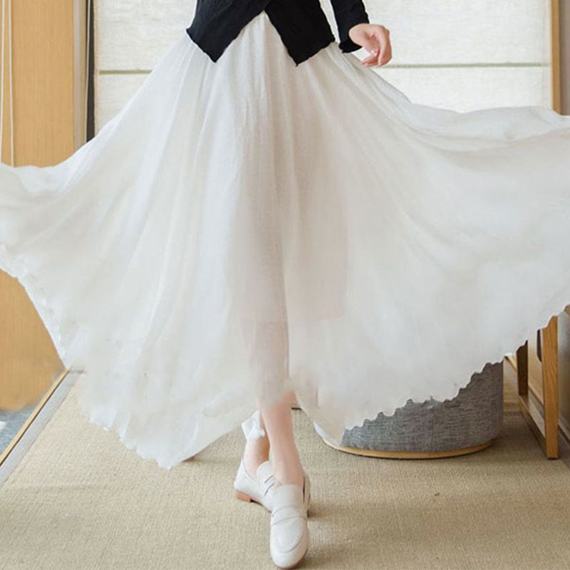 Falda de Lino de Cintura Alta Elástica de Color Sólido Buddha Stones - image 18