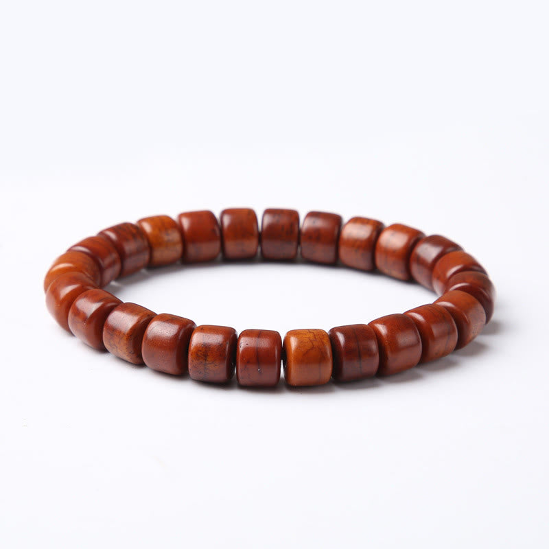 Pulsera de fuerza con Buddha Stones de hueso tibetano, cuentas Dzi de tres ojos, cuerno de oveja y ágata roja
