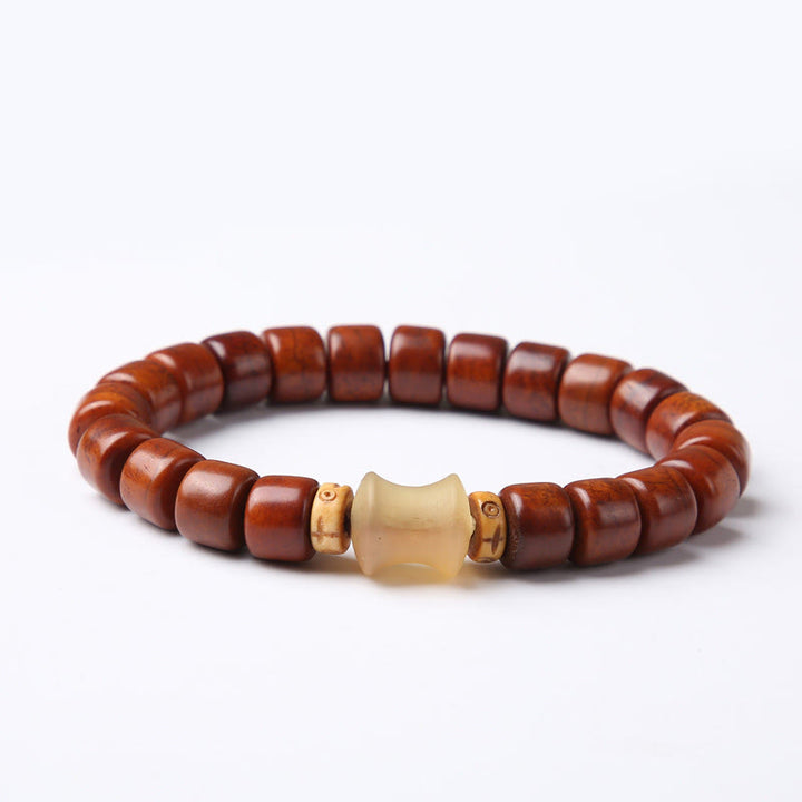 Pulsera de fuerza con Buddha Stones de hueso tibetano, cuentas Dzi de tres ojos, cuerno de oveja y ágata roja