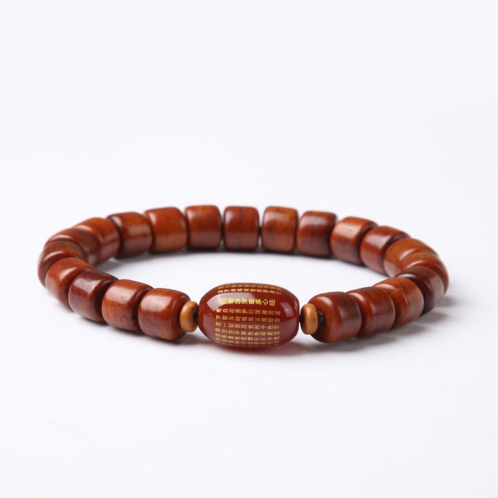 Pulsera de fuerza con Buddha Stones de hueso tibetano, cuentas Dzi de tres ojos, cuerno de oveja y ágata roja