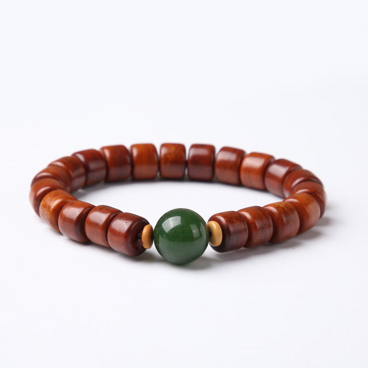 Pulsera de fuerza con Buddha Stones de hueso tibetano, cuentas Dzi de tres ojos, cuerno de oveja y ágata roja