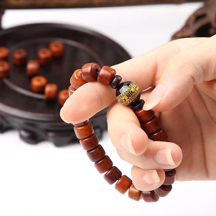 Pulsera de fuerza con Buddha Stones de hueso tibetano, cuentas Dzi de tres ojos, cuerno de oveja y ágata roja