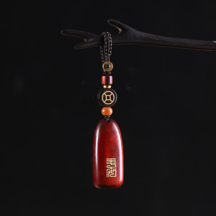 Buddha Stones Pequeña Hoja Sándalo Rojo Ébano Paz Moneda de Cobre Auspiciosa Protección Llavero