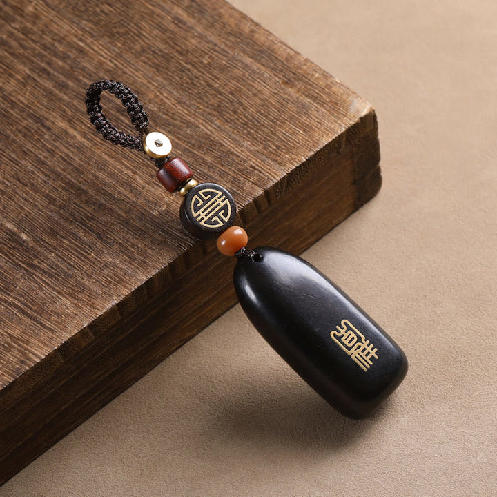 Buddha Stones Pequeña Hoja Sándalo Rojo Ébano Paz Moneda de Cobre Auspiciosa Protección Llavero
