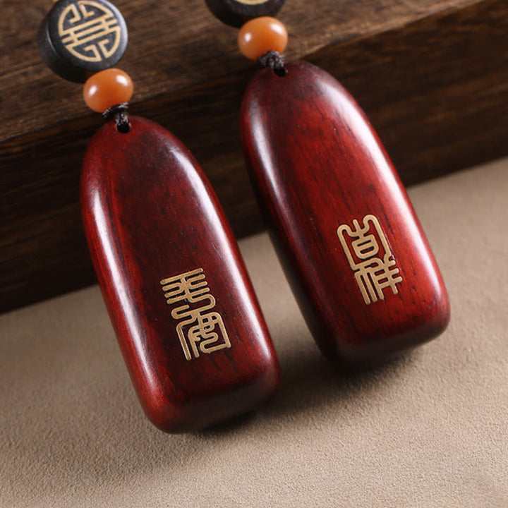 Buddha Stones Pequeña Hoja Sándalo Rojo Ébano Paz Moneda de Cobre Auspiciosa Protección Llavero