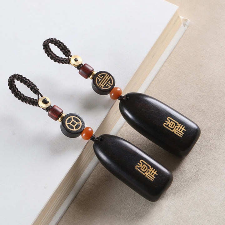 Buddha Stones Pequeña Hoja Sándalo Rojo Ébano Paz Moneda de Cobre Auspiciosa Protección Llavero