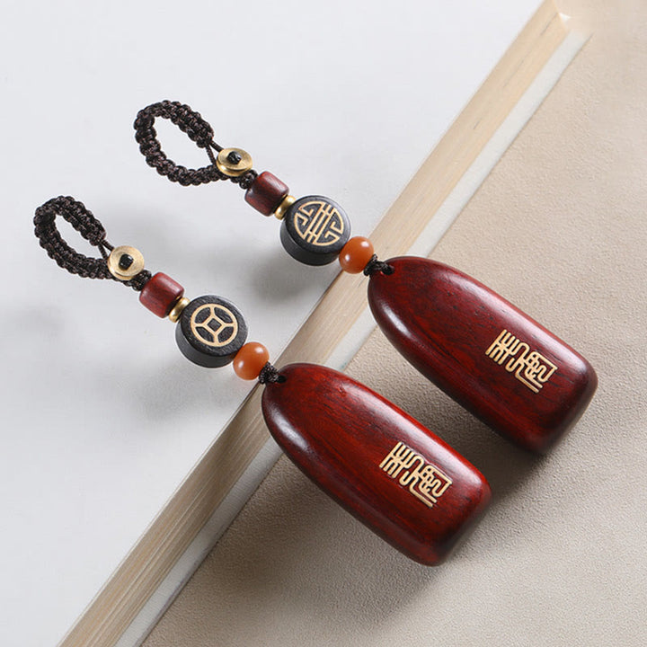 Buddha Stones Pequeña Hoja Sándalo Rojo Ébano Paz Moneda de Cobre Auspiciosa Protección Llavero