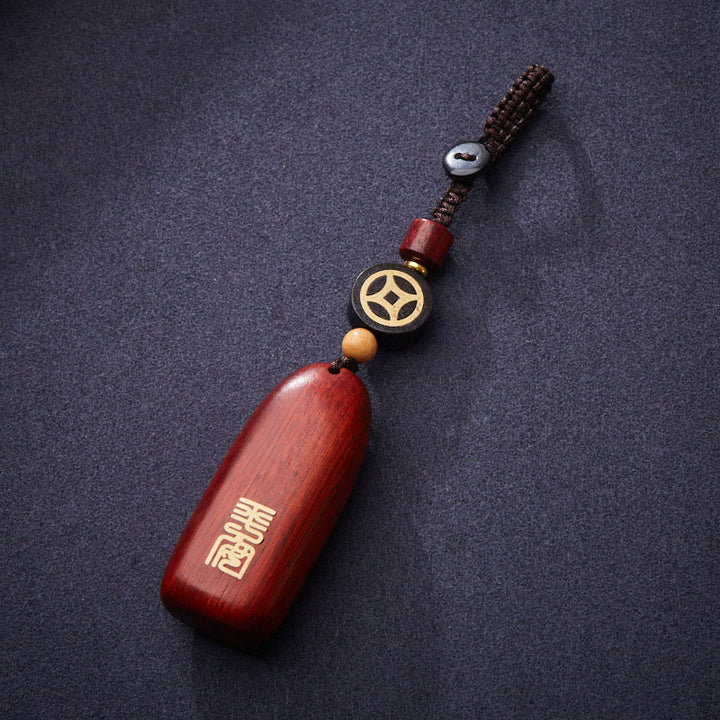 Buddha Stones Pequeña Hoja Sándalo Rojo Ébano Paz Moneda de Cobre Auspiciosa Protección Llavero