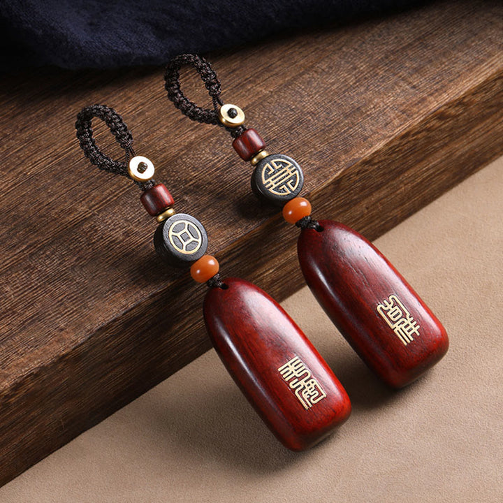 Buddha Stones Pequeña Hoja Sándalo Rojo Ébano Paz Moneda de Cobre Auspiciosa Protección Llavero