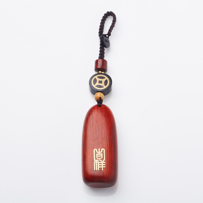 Buddha Stones Pequeña Hoja Sándalo Rojo Ébano Paz Moneda de Cobre Auspiciosa Protección Llavero