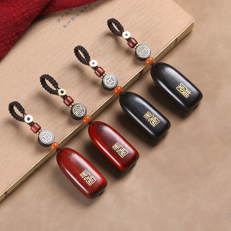 Buddha Stones Pequeña Hoja Sándalo Rojo Ébano Paz Moneda de Cobre Auspiciosa Protección Llavero