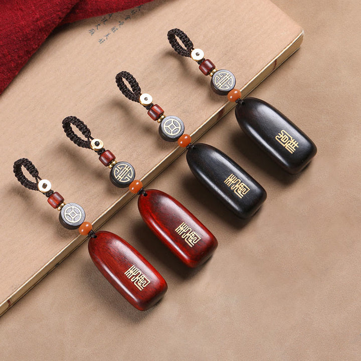 Buddha Stones Pequeña Hoja Sándalo Rojo Ébano Paz Moneda de Cobre Auspiciosa Protección Llavero