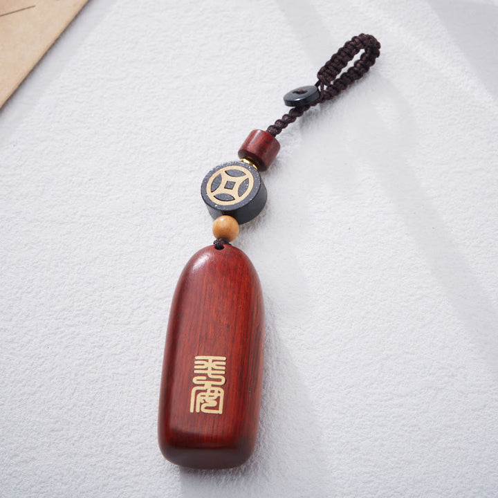 Buddha Stones Pequeña Hoja Sándalo Rojo Ébano Paz Moneda de Cobre Auspiciosa Protección Llavero