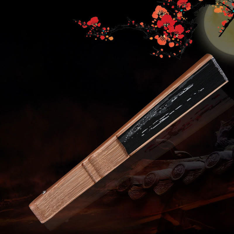 Buddha Stones Caracteres Chinos Libélula Dorada Abanico de Mano de Algodón y Lino Plegable de Bambú 22cm