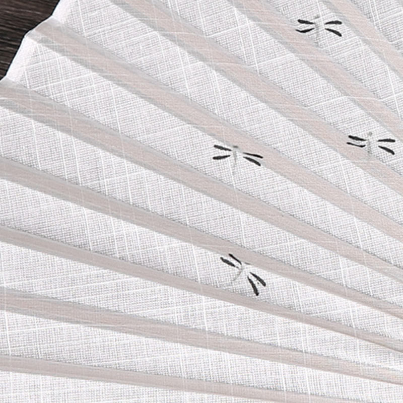 Buddha Stones Caracteres Chinos Libélula Dorada Abanico de Mano de Algodón y Lino Plegable de Bambú 22cm